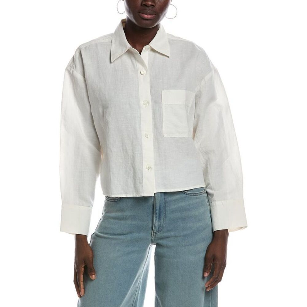 Madewell Womens  Straight Hem Linen-Blend Shirt, White